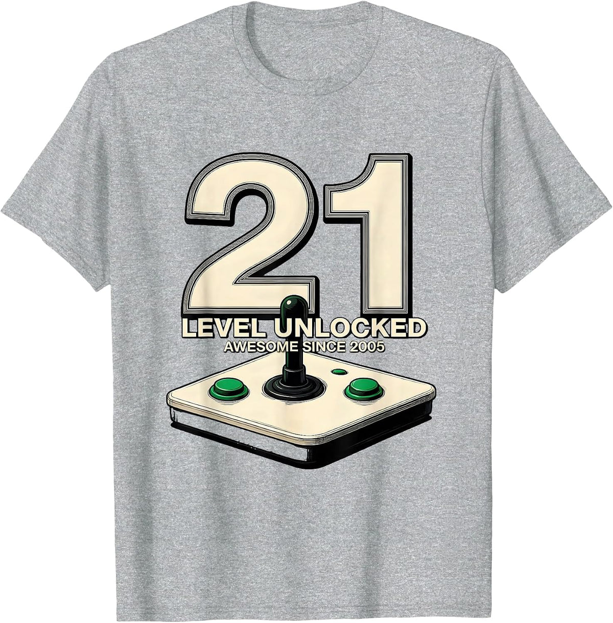 Men's Level 21 Unlocked Awesome Since 2005 21st Birthday Gaming T-Shirt - Heather Grey