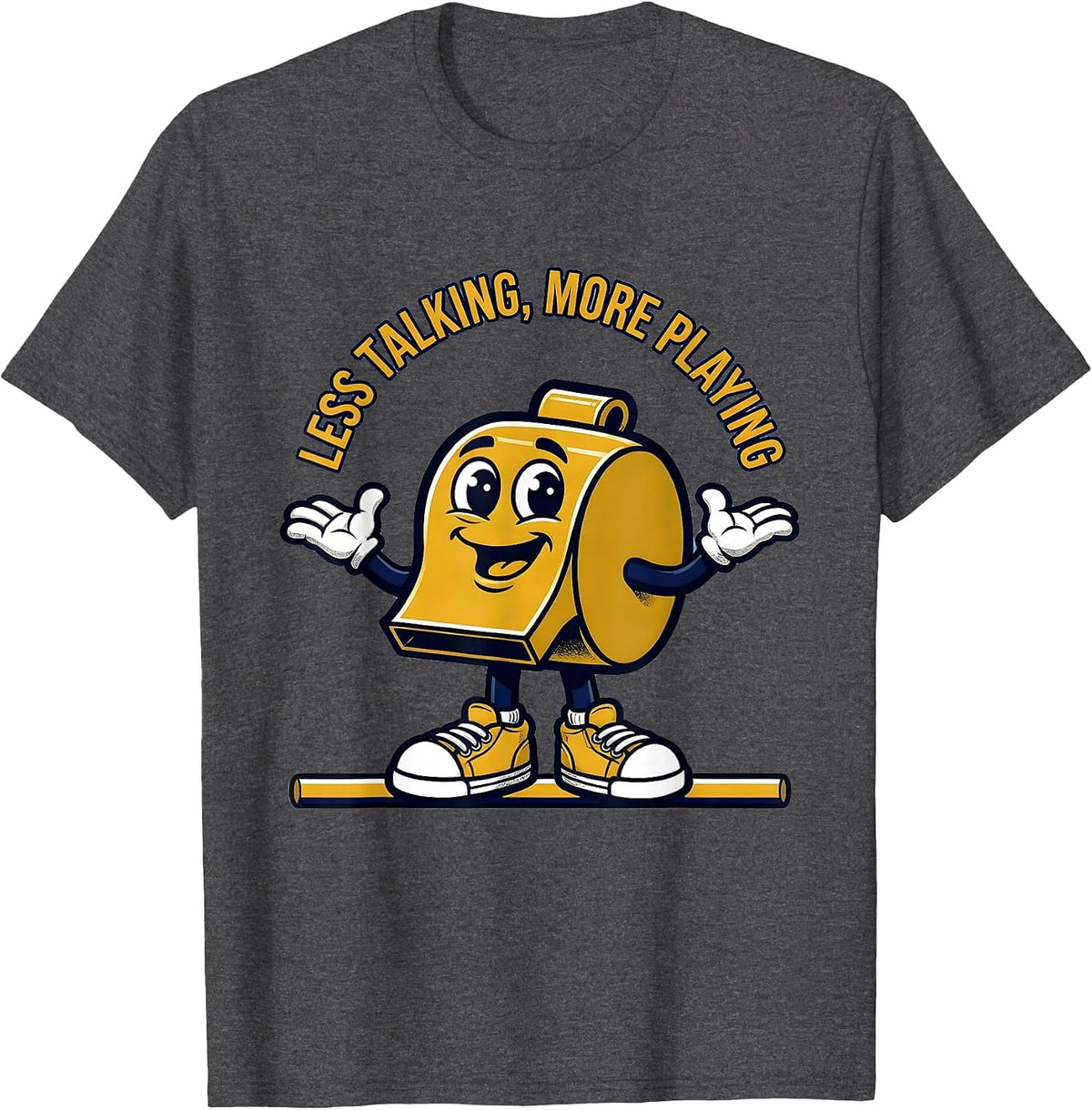 Men's Less Talking More Playing Funny PE Teacher Back To School T-Shirt - Dark Heather Grey