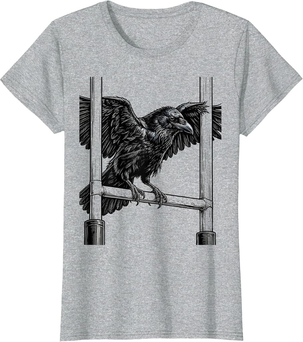 Crow on Rugby Goalposts Graphic Design T-Shirt - Heather Grey