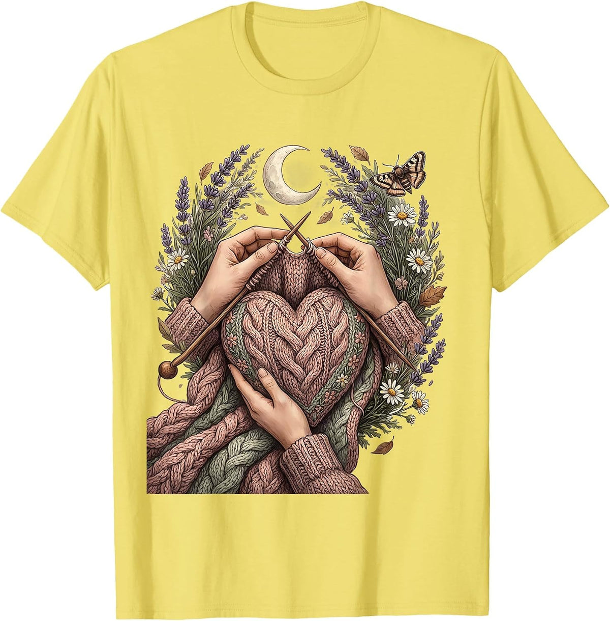 Men's Knitting With Love Heart Blanket Kindness Design T-Shirt - Lemon Yellow