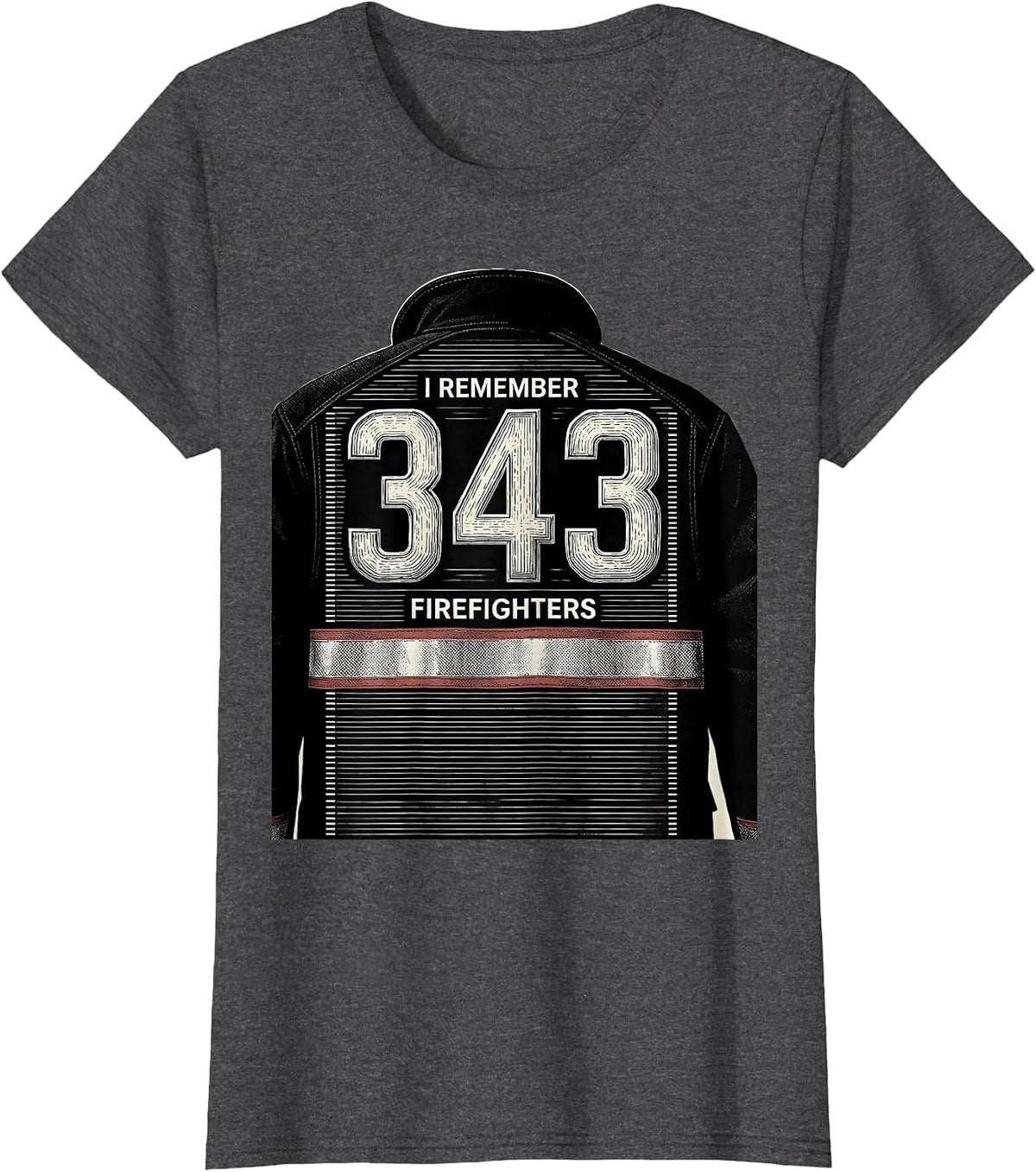 Women's I Remember 343 Firefighters Patriotic Tribute Memorial T-Shirt - Dark Heather Grey