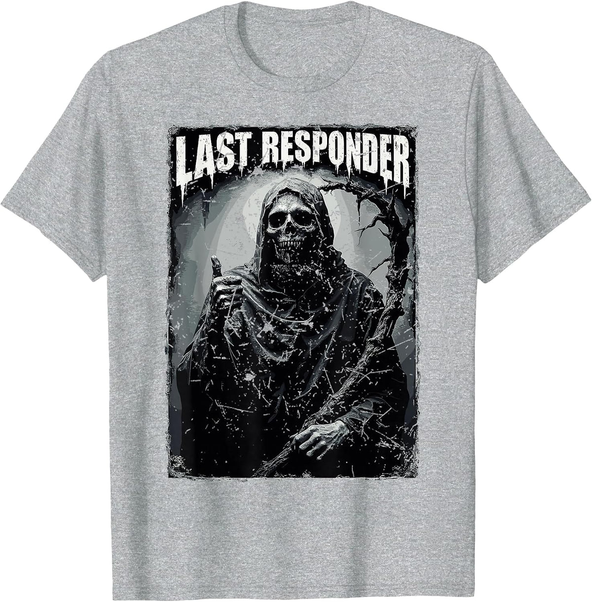 Creepy Dark Grim Reaperv Last Responder Death Heavy Metal T-Shirt - Heather Grey
