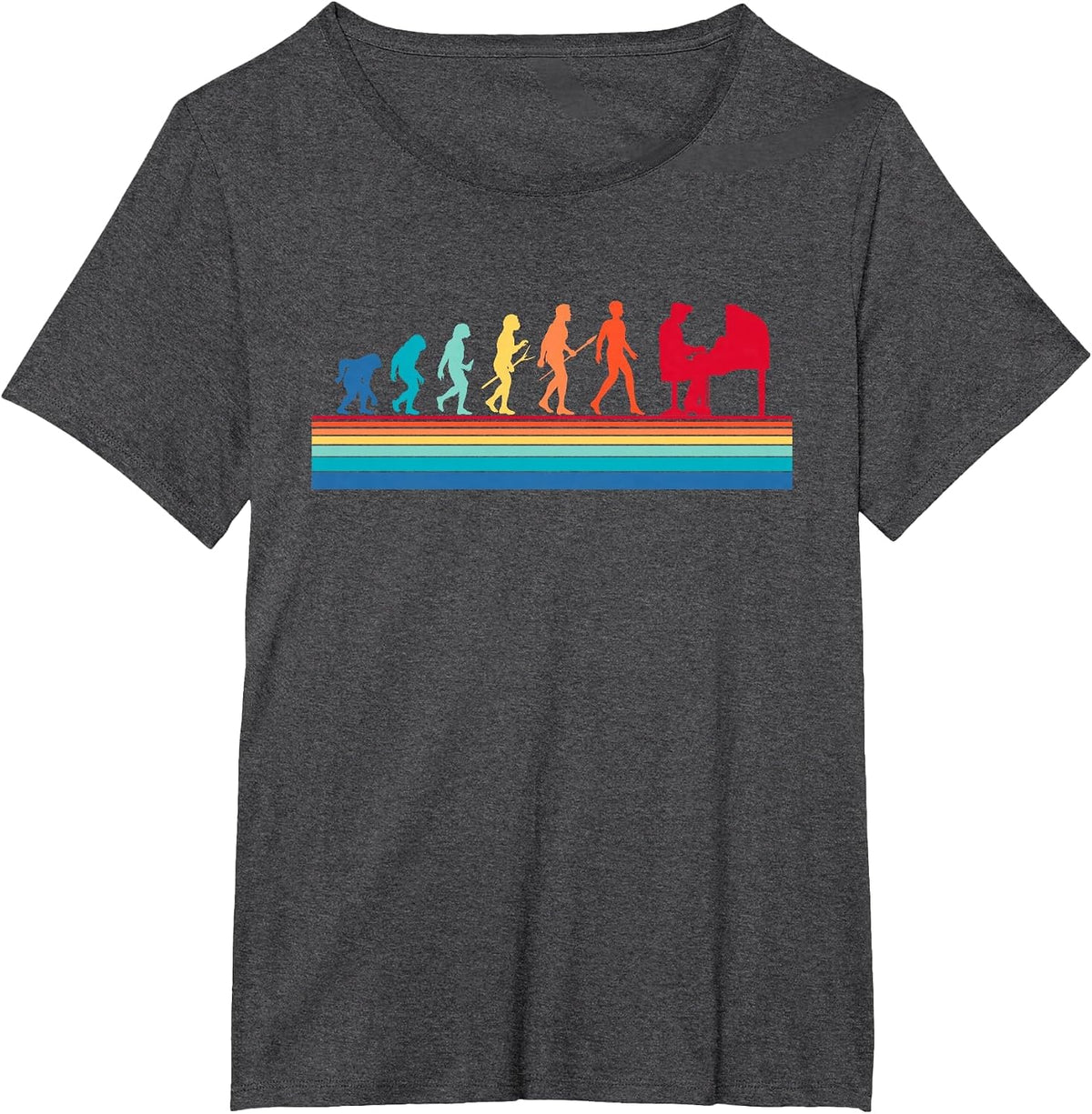Retro Evolution Piano Player Pianist Classical Music Lover T-Shirt - Dark Heather Grey