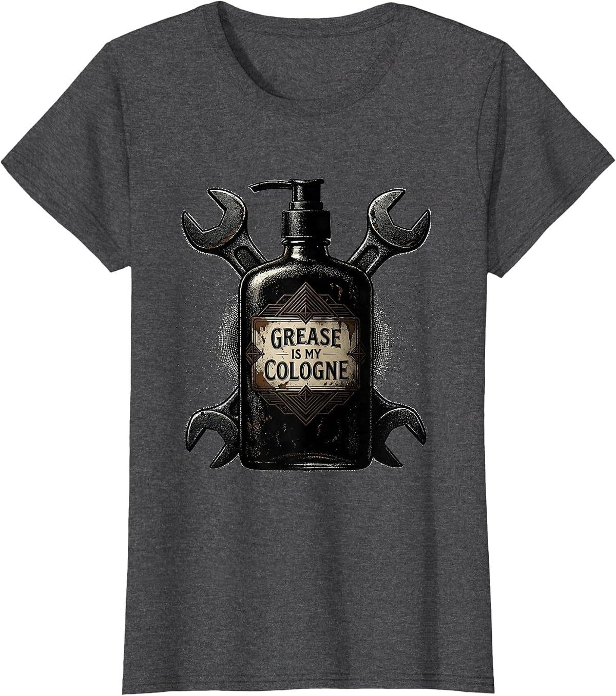 Women's Grease Is My Cologne Mechanic Design T-Shirt - Dark Heather Grey