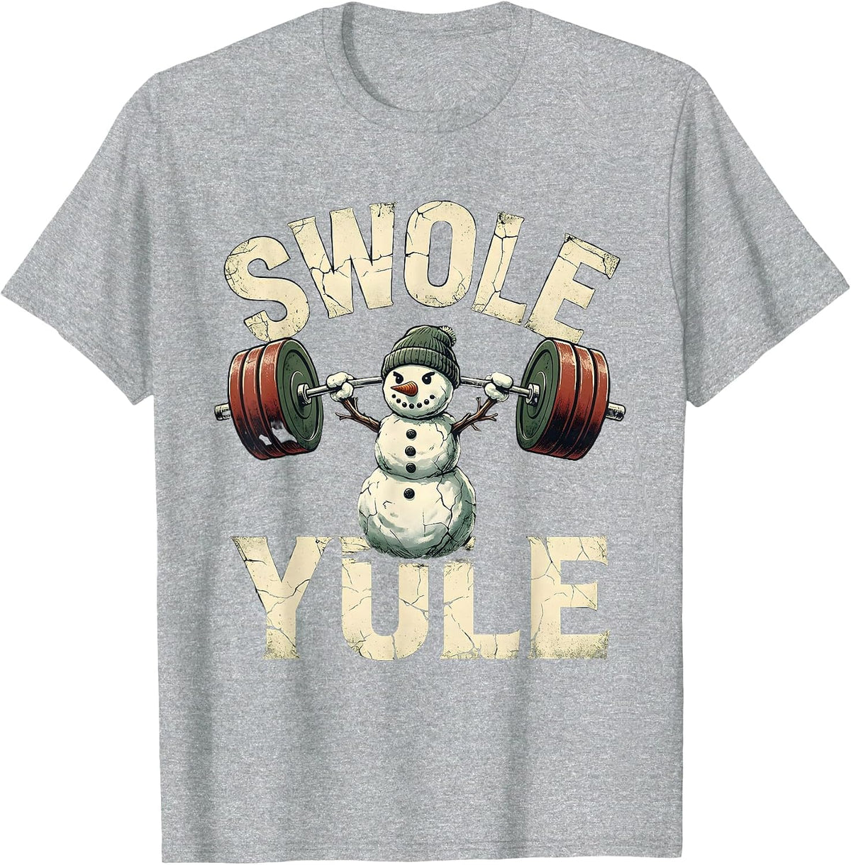 Men's Swole Yule Distressed Funny Christmas Weightlifting Gym T-Shirt - Heather Grey