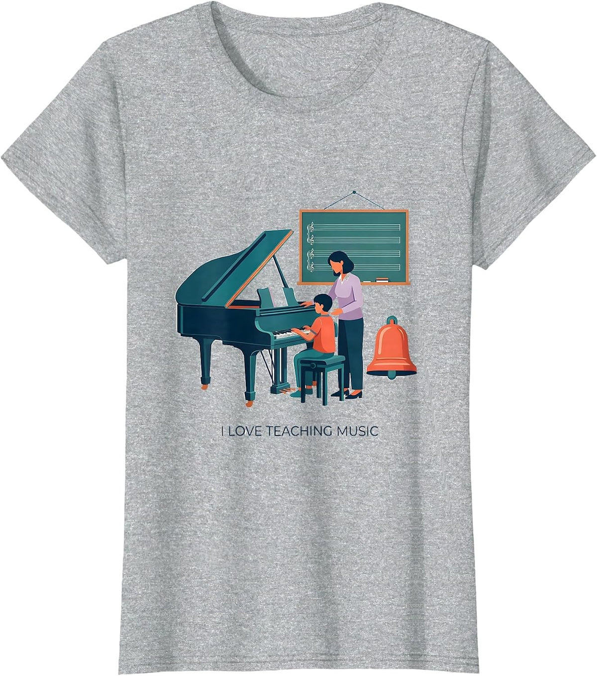 I Love Teaching Music Flat Vector Music Teacher Back T-Shirt - Heather Grey