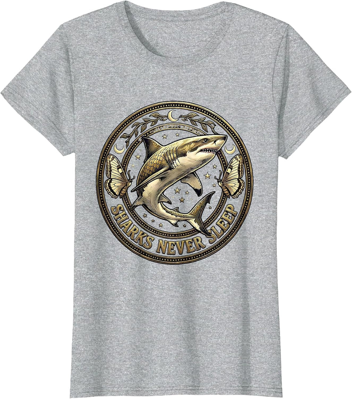 Sharks Never Sleep Ocean Predator Design T-Shirt - Heather Grey