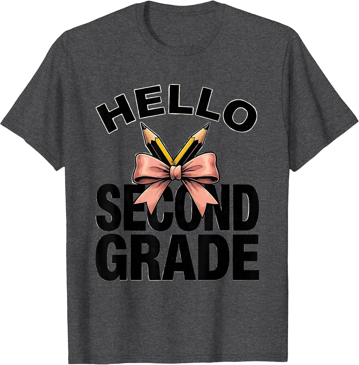 Men's Hello Second Grade Cute Coquette Pencil First Day Of School T-Shirt - Dark Heather Grey