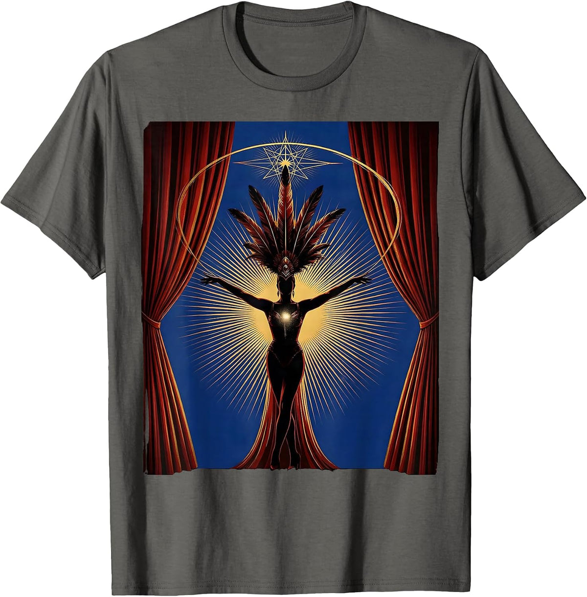 Men's Velvet Stage Curtain Showgirl Graphic Tee T-Shirt - Asphalt Grey