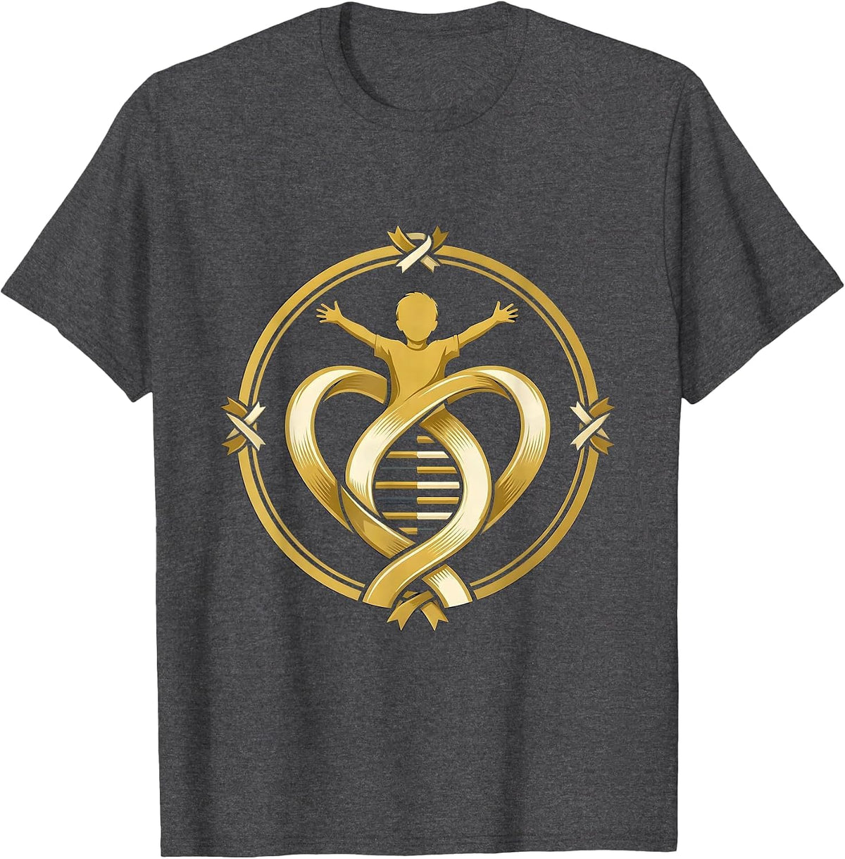 Down Syndrome Awareness Heart Chromosome Design T-Shirt - Dark Heather Grey