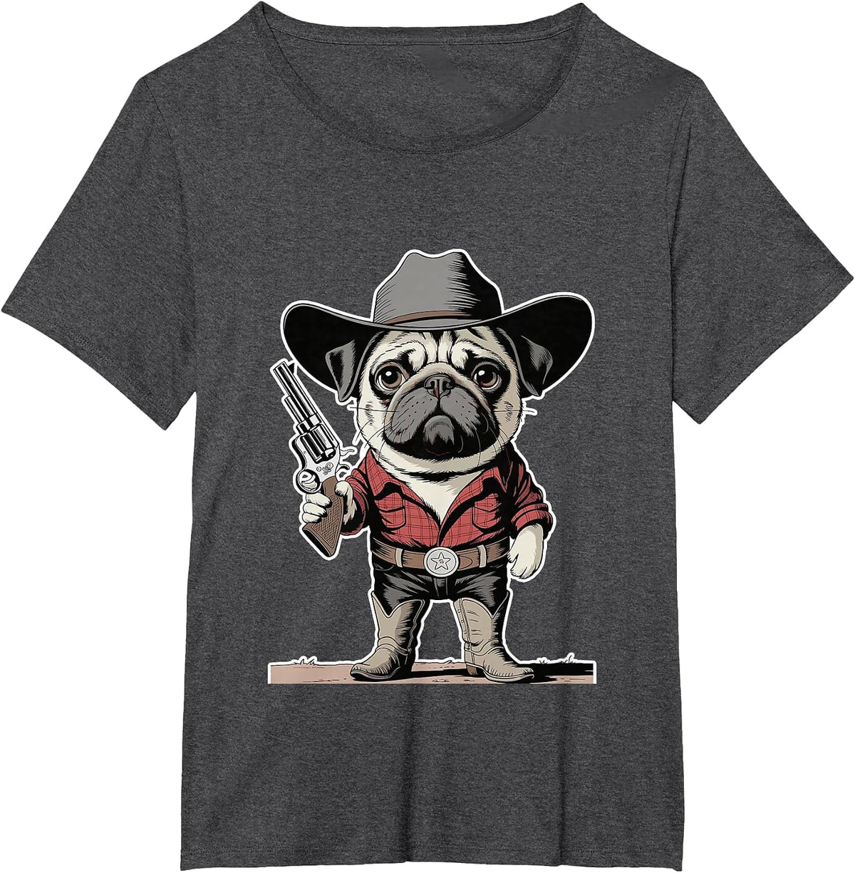Cowboy Pug Dog Funny Western Dog Lover T-Shirt - Dark Heather Grey