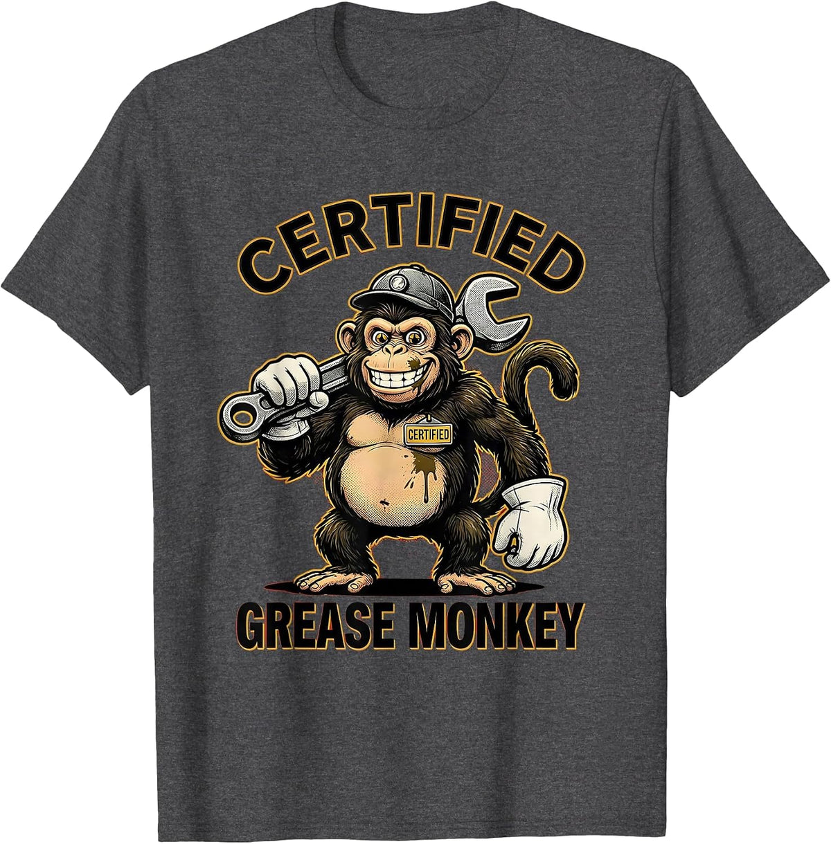 Men's Certified Grease Monkey Mechanic Design T-Shirt - Dark Heather Grey