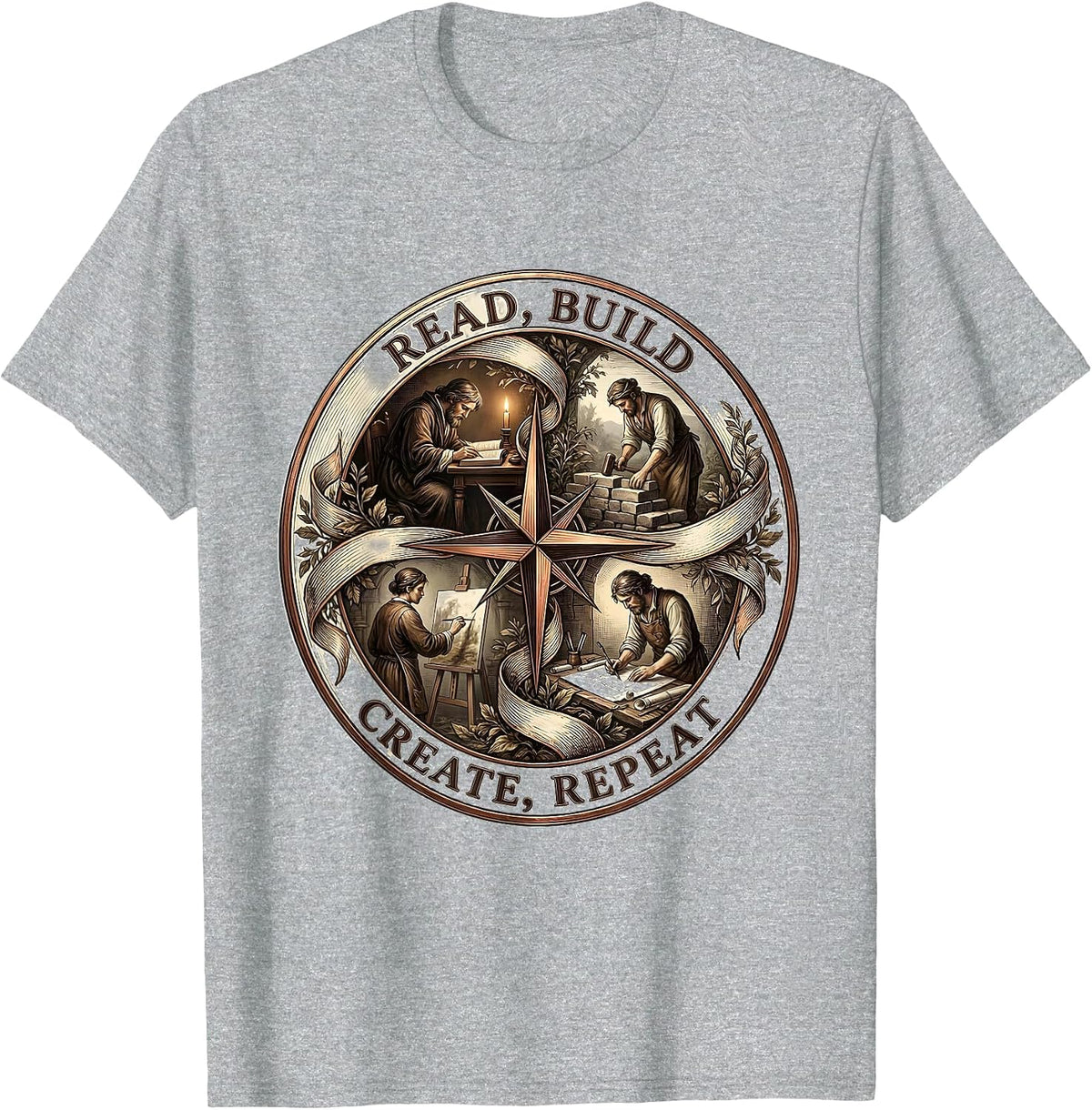 Men's Read Build Create Repeat Renaissance Men Design T-Shirt - Heather Grey