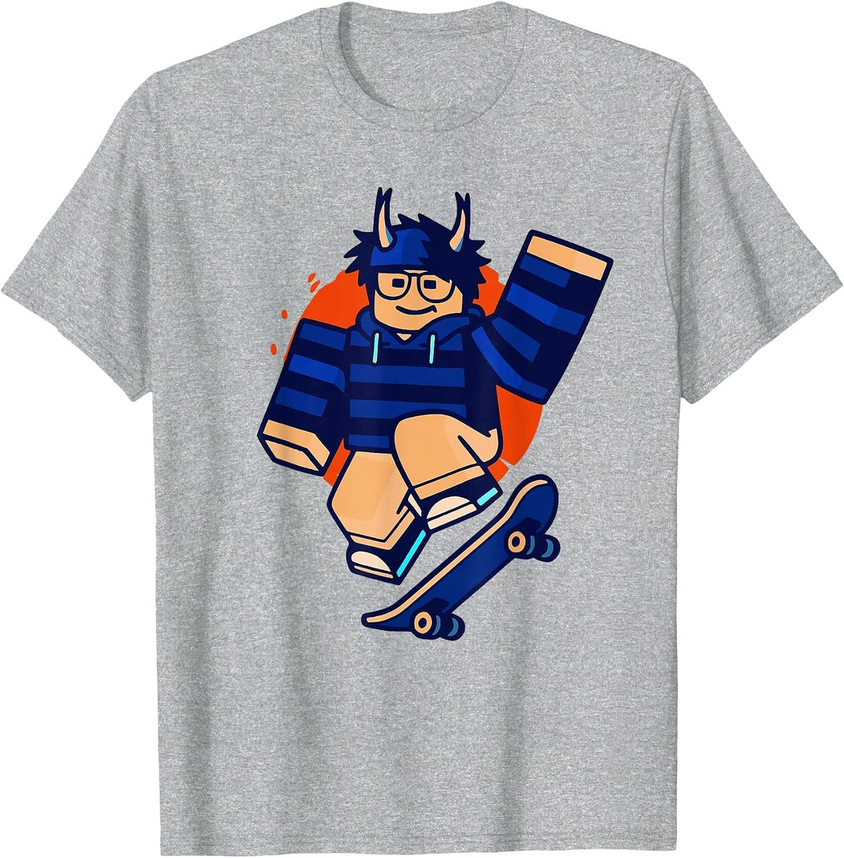 Blox Noob Skater Funny Meme Gamer Skateboarding T-Shirt - Heather Grey