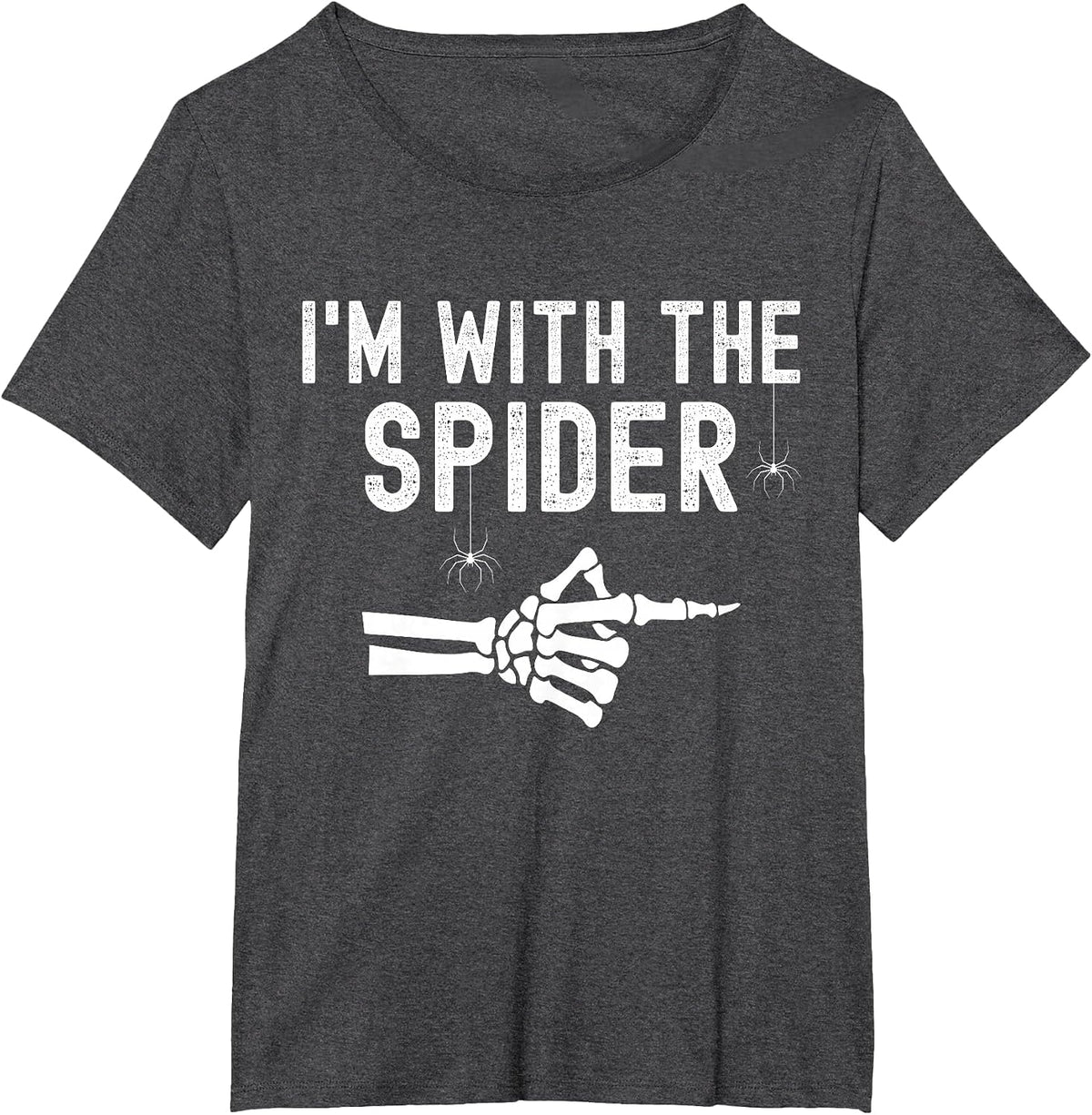 I'm with Spider Funny Skeleton Halloween Couples Matching T-Shirt - Dark Heather Grey