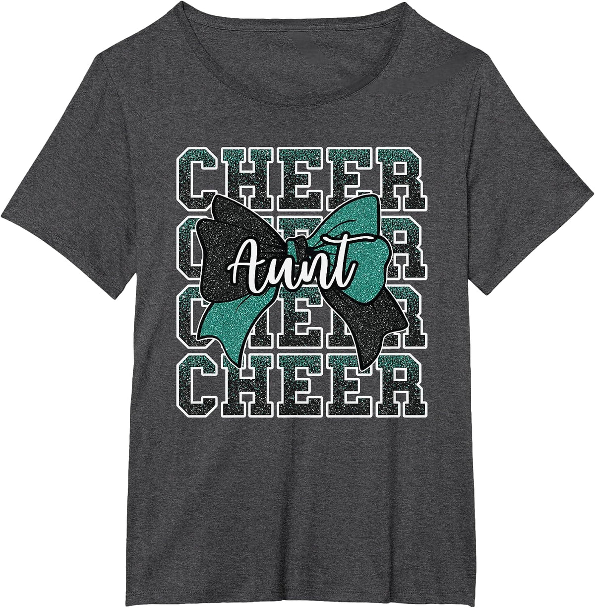 Cheer Aunt Bow Sport Cheerleader Cheerleading Green Black T-Shirt - Dark Heather Grey