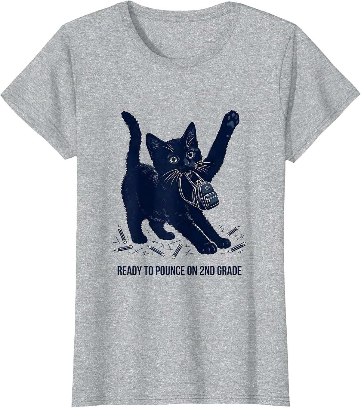 Ready To Pounce On 2nd Grade Cute Cat Back To School Girls T-Shirt - Heather Grey