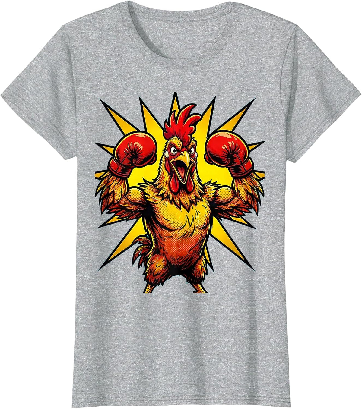 Women's Flexing Chicken Boxing Gloves Funny Fighter Art T-Shirt - Heather Grey