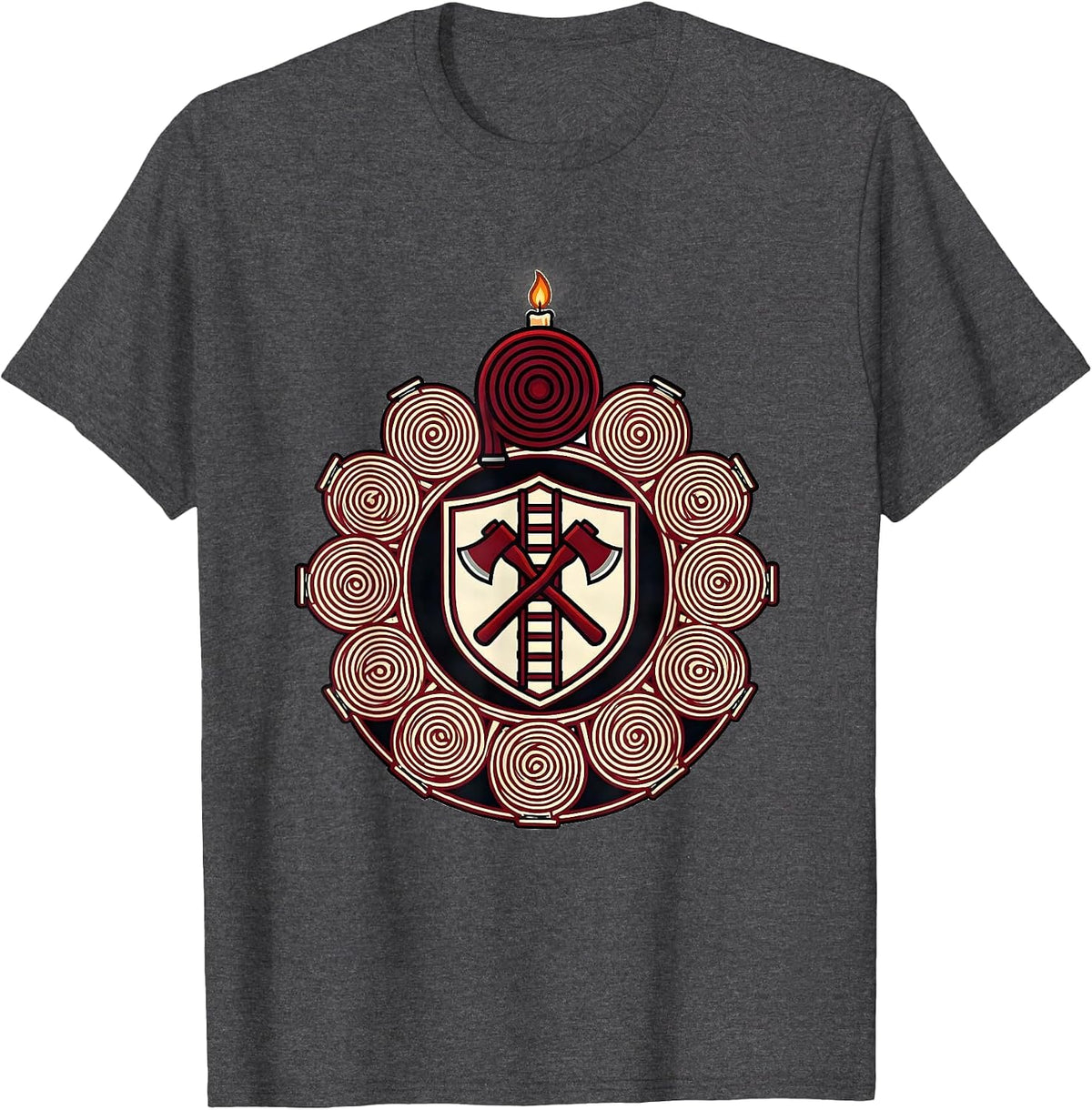 Fire Truck Birthday Boy Firefighter Family Party Crest T-Shirt - Dark Heather Grey