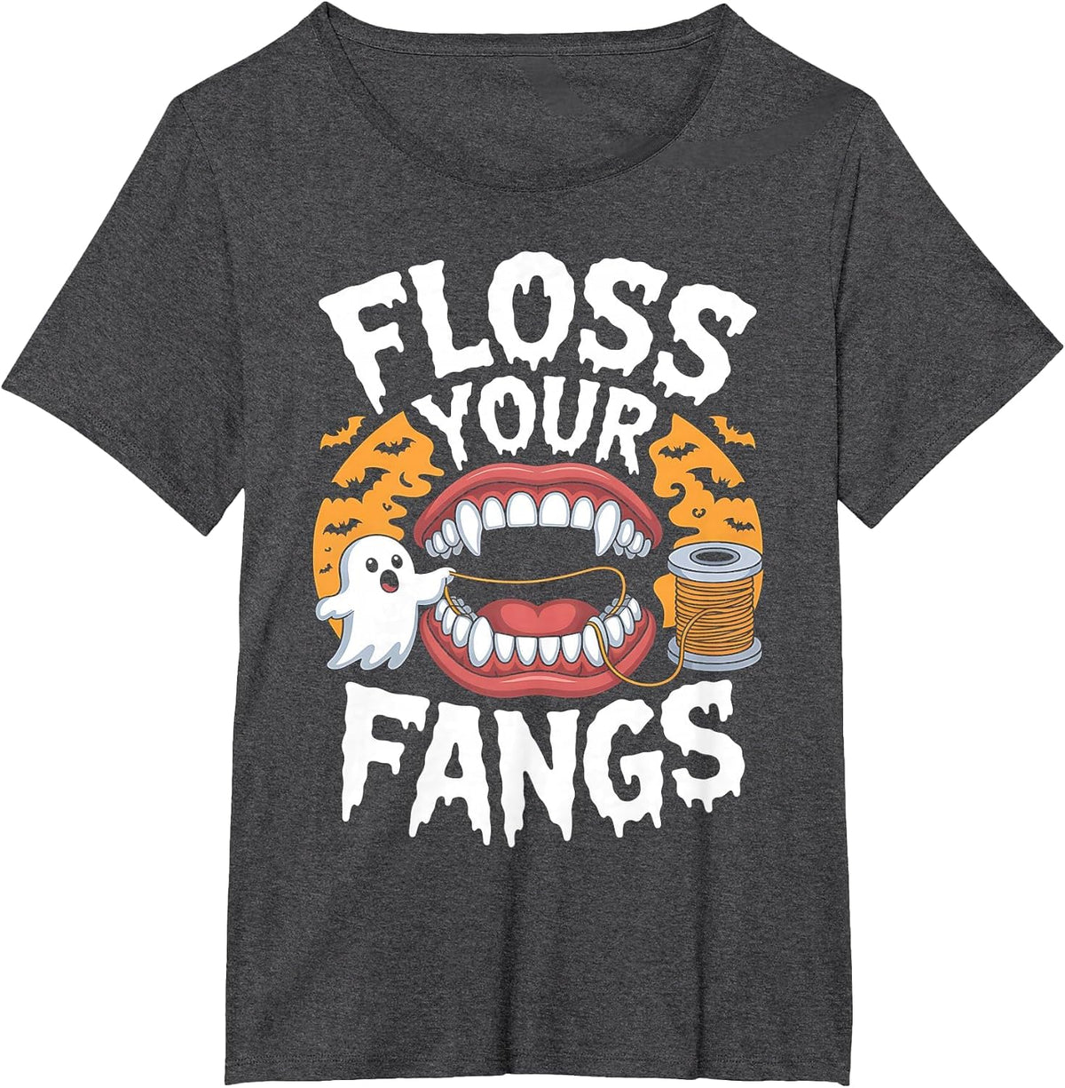Floss Your Fangs Dental Halloween Shirt Dentist Halloween T-Shirt - Dark Heather Grey