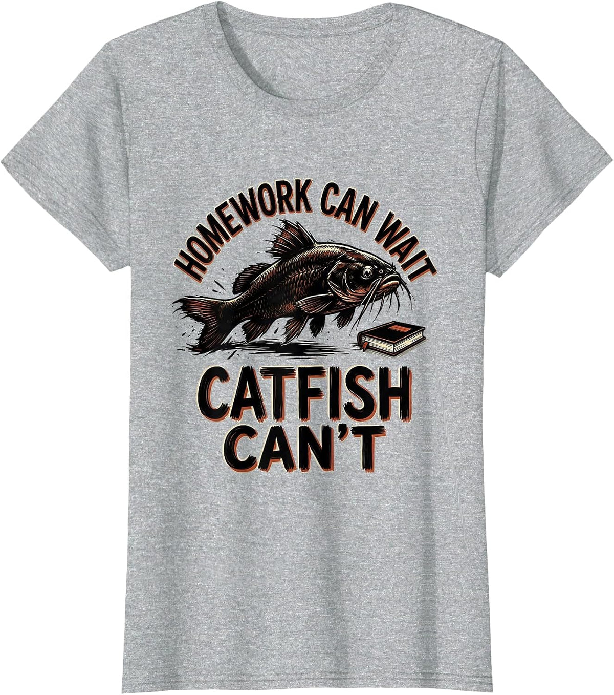 Women's Homework Can Wait Catfish Can't Funny Kids Hunting Youth T-Shirt - Heather Grey