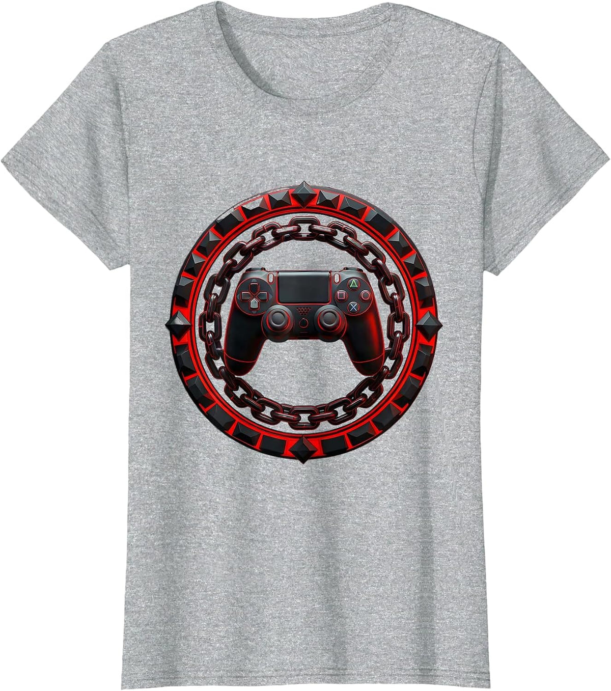 80s Game Controller Wrapped in Chains Graphic T-Shirt - Heather Grey