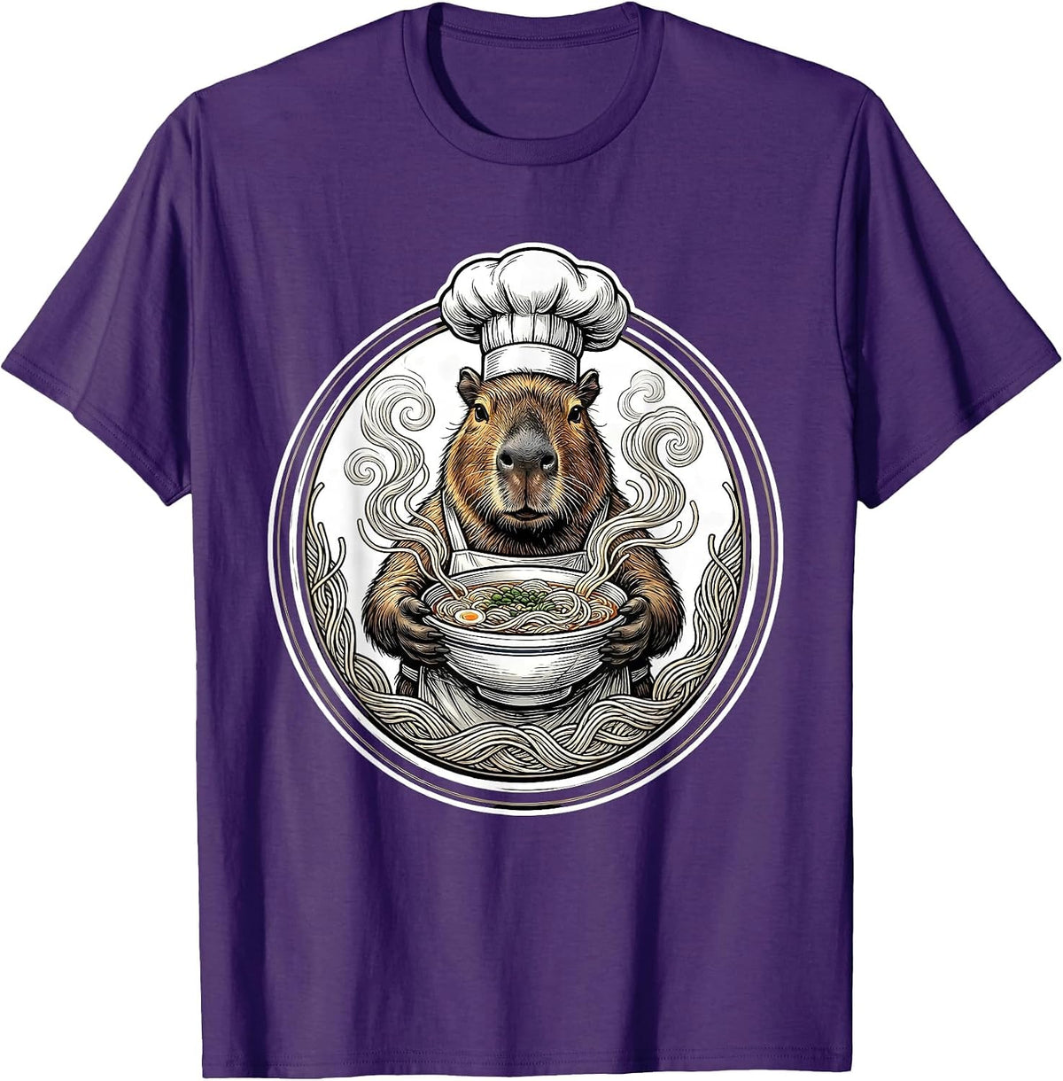 Men's Capybara Chef Ramen Bowl Graphic T-Shirt - Purple