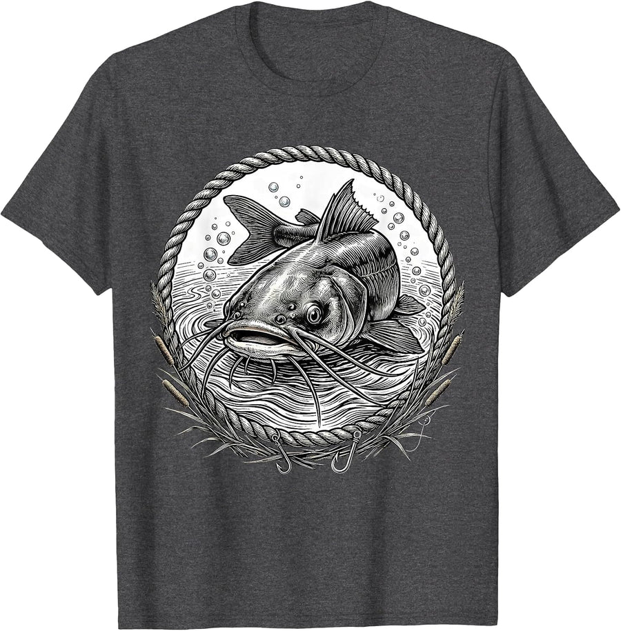 Men's Giant Catfish Lurking in the Murky Depths T-Shirt - Dark Heather Grey