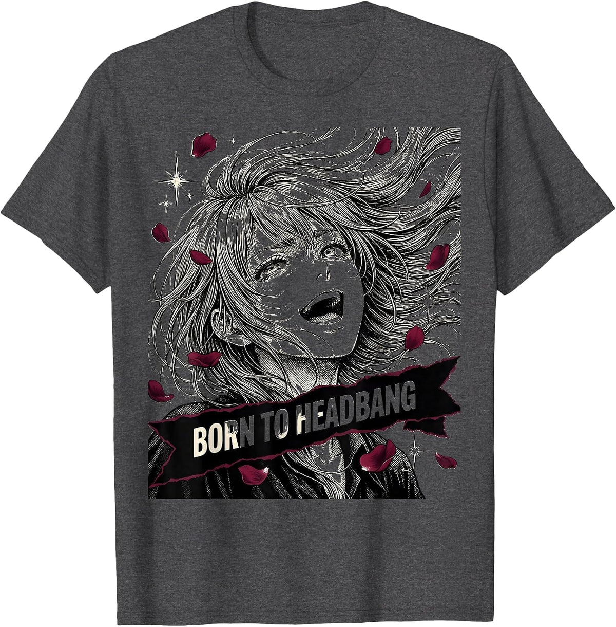 Men's Born to Headbang Metal Band Graphic Design T-Shirt - Dark Heather Grey