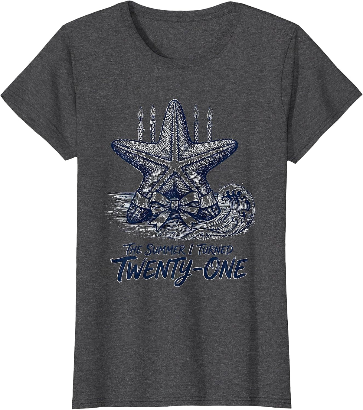 Women's The Summer I Turned Twenty-One Vintage Coastal Bow Birthday T-Shirt - Dark Heather Grey