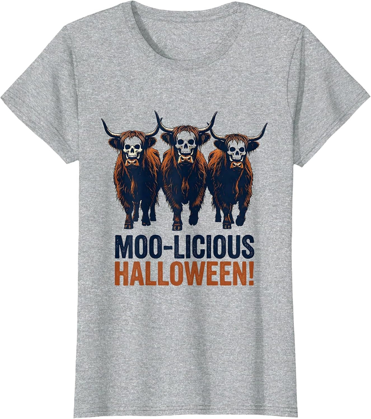 Moo-licious Halloween! Funny Highland Cow Halloween Humor T-Shirt - Heather Grey