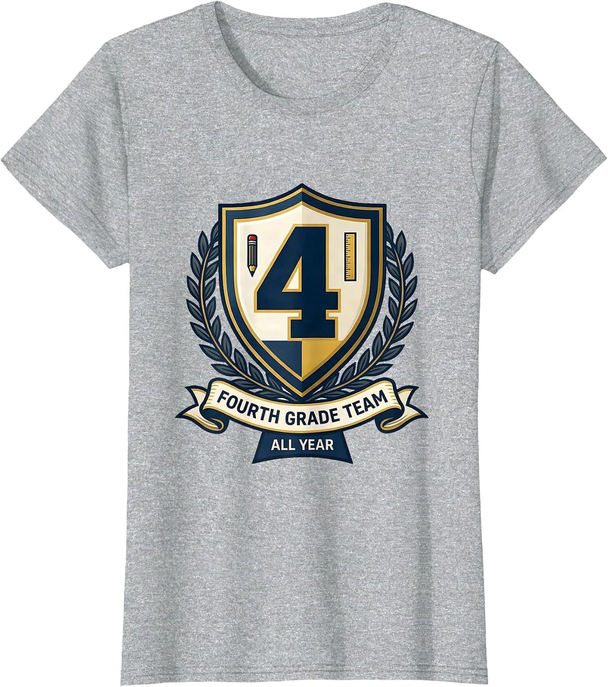 Fourth Grade Team All Year Emblem Teacher Classroom Staff T-Shirt - Heather Grey