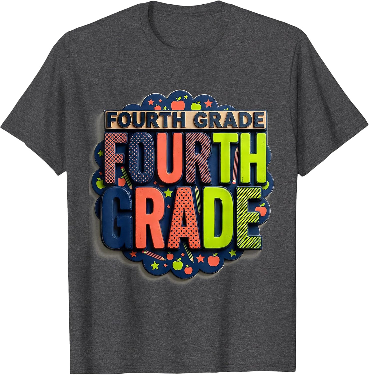 FOURTH GRADE For Boys Girls Back To School First Day Fourth T-Shirt - Dark Heather Grey