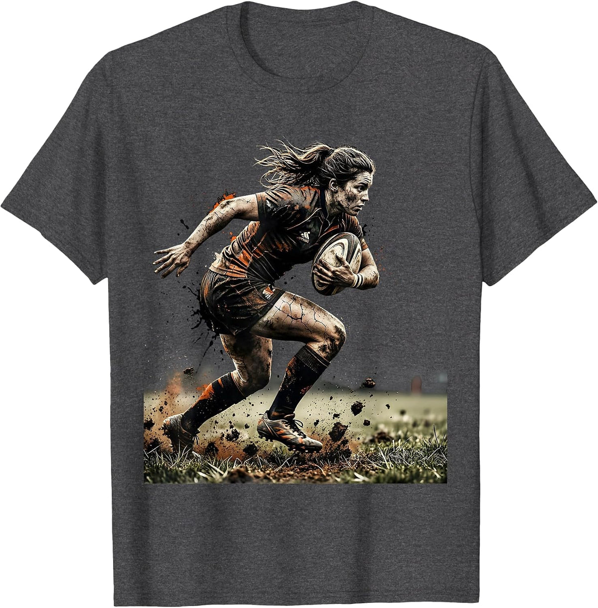 Rugby Player Charging With Ball Graphic T-Shirt - Dark Heather Grey