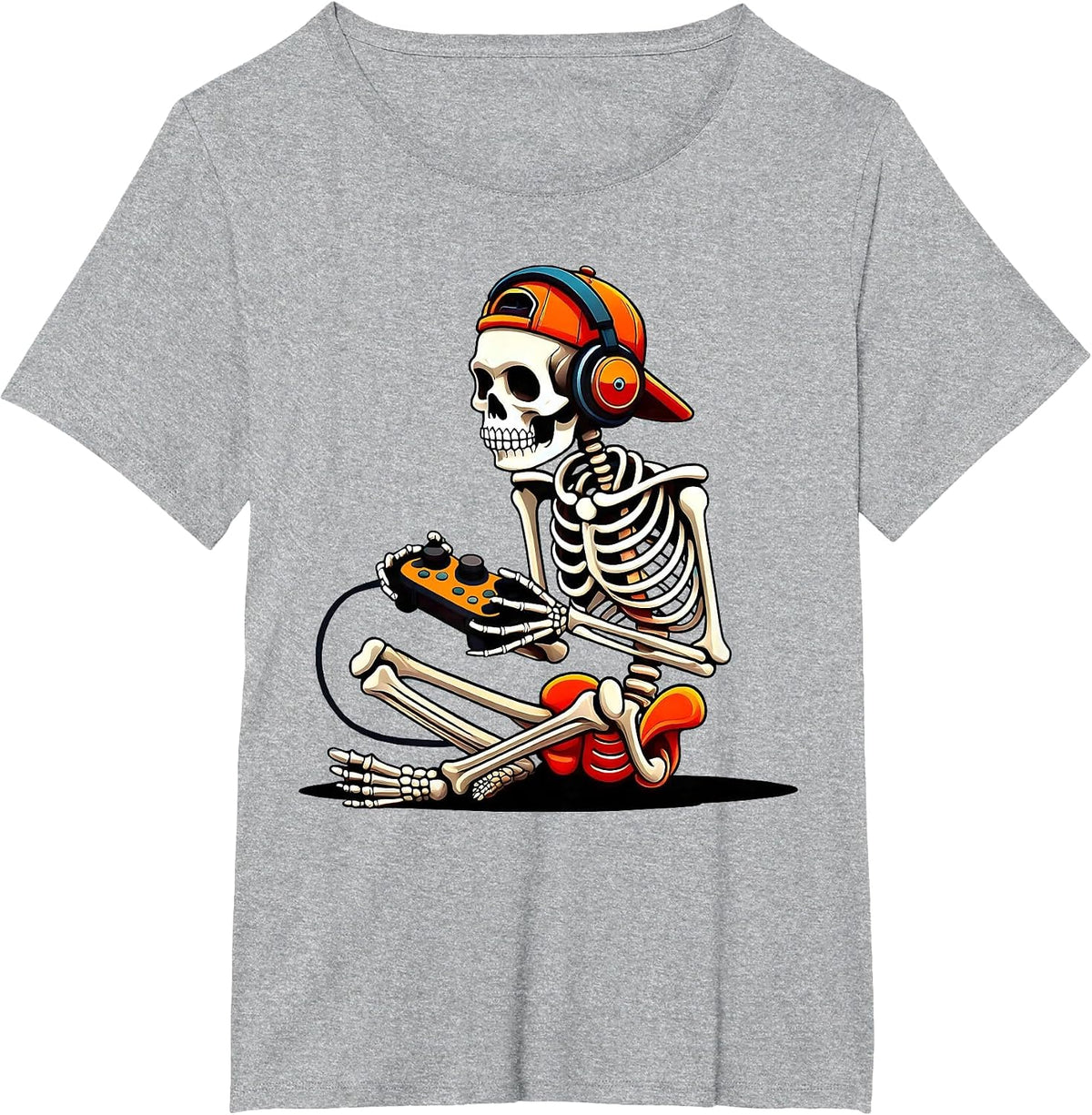 Halloween Skeleton Gamer Video Gaming Funny Gaming Skeleton T-Shirt - Heather Grey