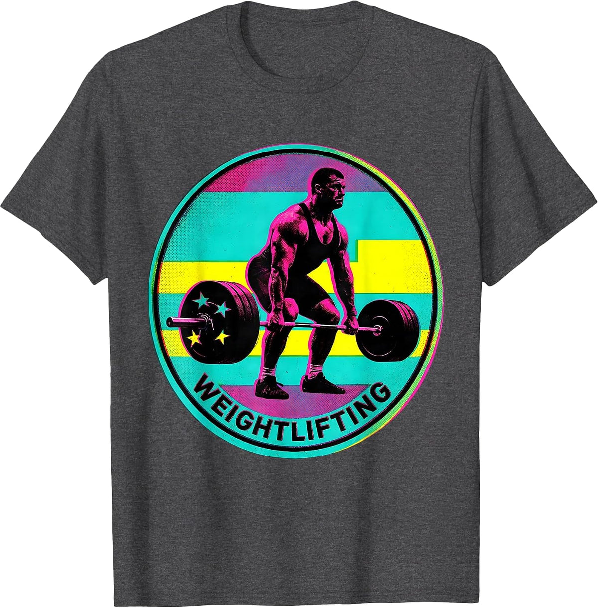 Men's Weightlifting Patriotic American Flag Weightlifter Risograph T-Shirt - Dark Heather Grey