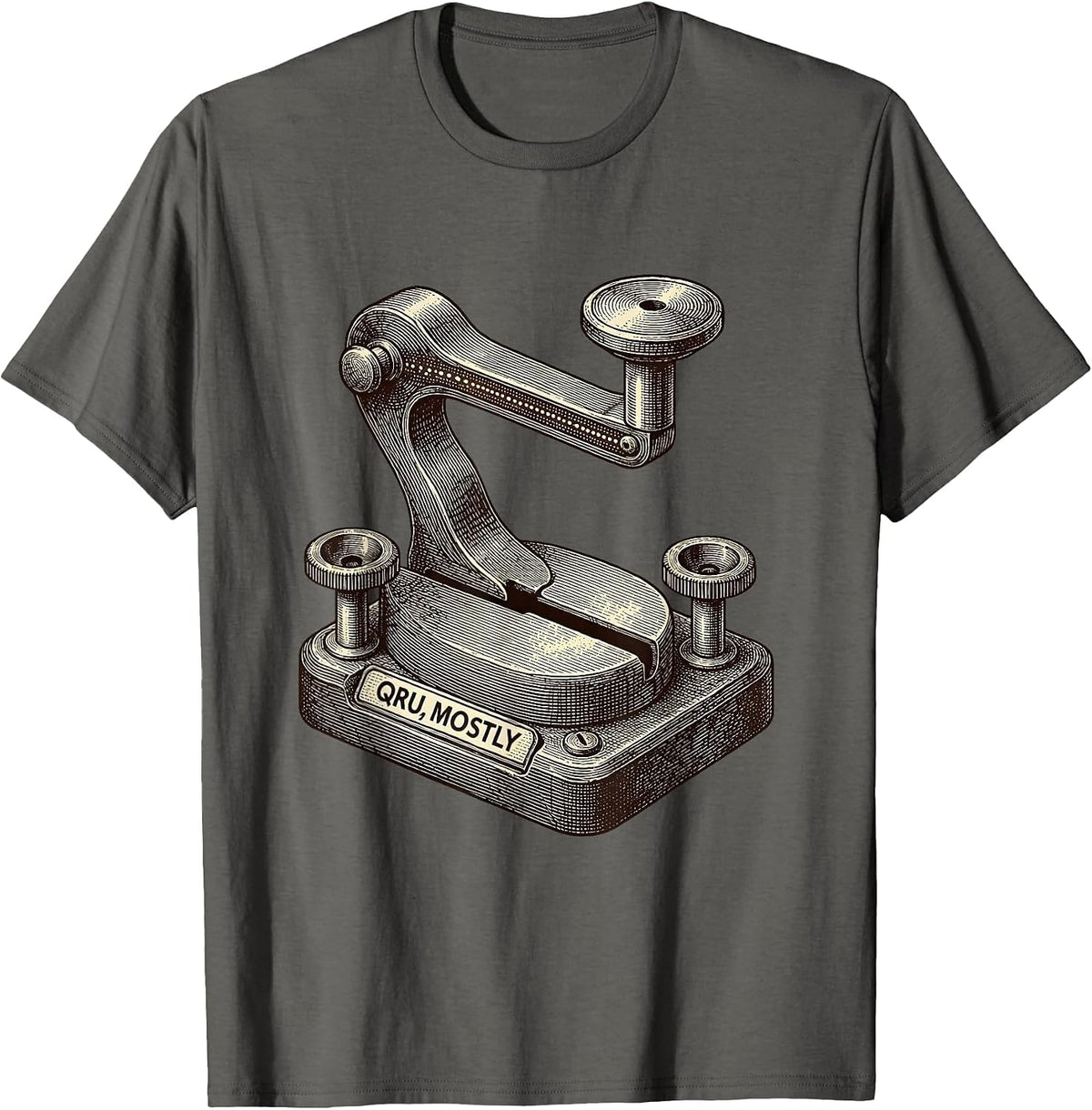Men's QRU, Mostly Funny Ham Radio Operator Hobbyist Humor T-Shirt - Asphalt Grey