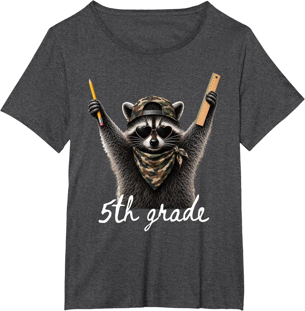 Fifth 5th Grade Raccoon Sunglasses First Day Back to School T-Shirt - Dark Heather Grey