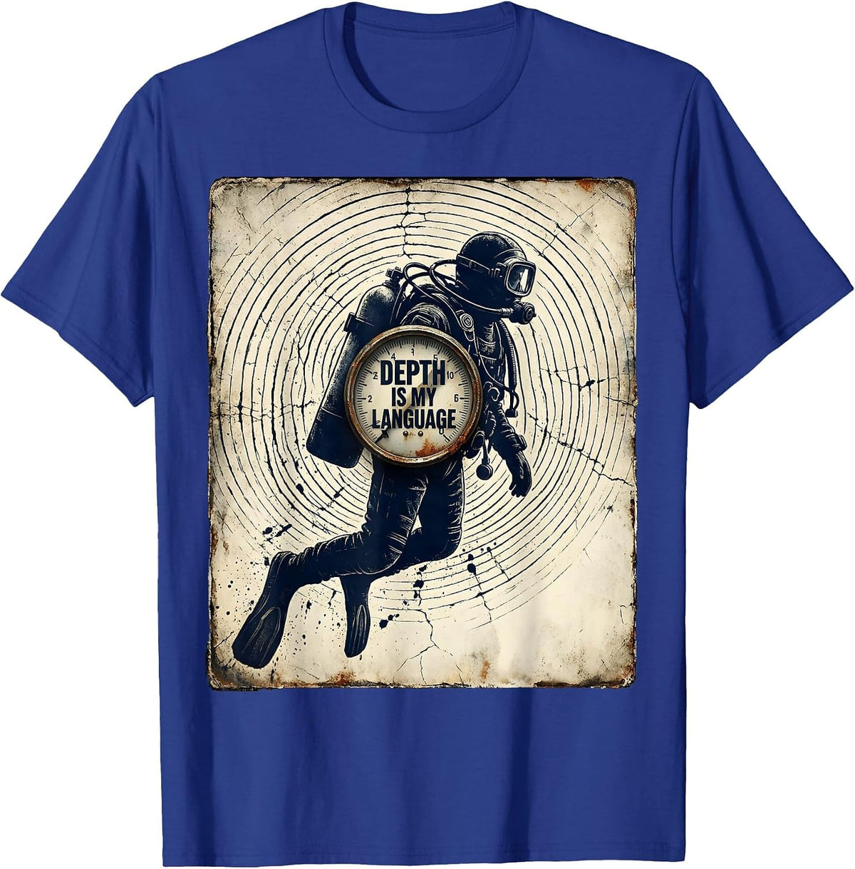 Depth Is My Language Distressed Scuba Diving Diver Gift T-Shirt - Royal Blue