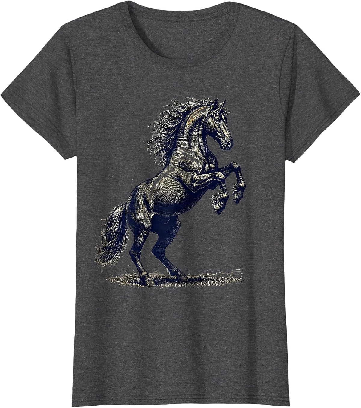 Women's Rearing Police Horse Dramatic Illustration T-Shirt - Dark Heather Grey