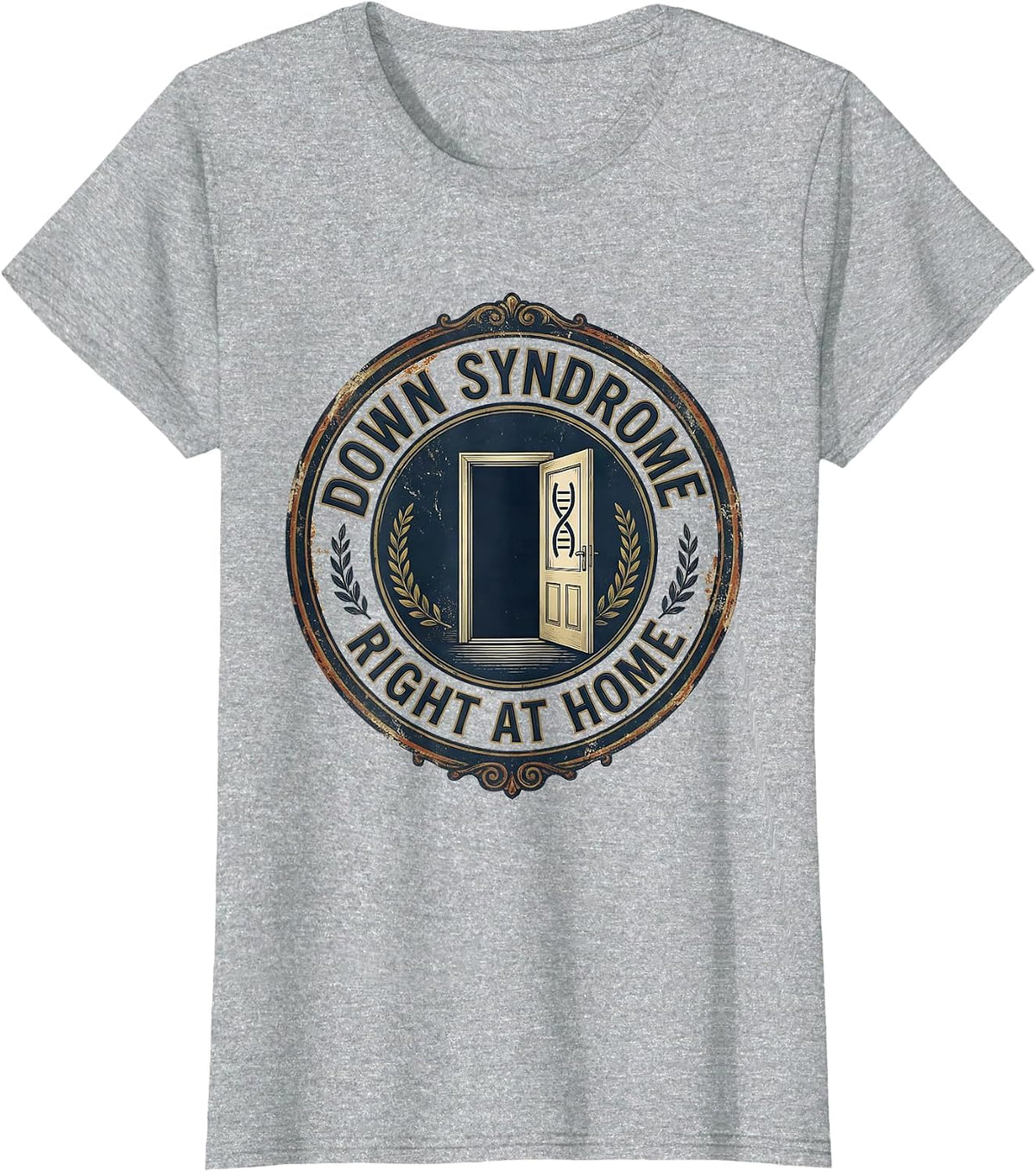 Women's Down Syndrome Right at Home Vintage Family Support Awareness T-Shirt - Heather Grey