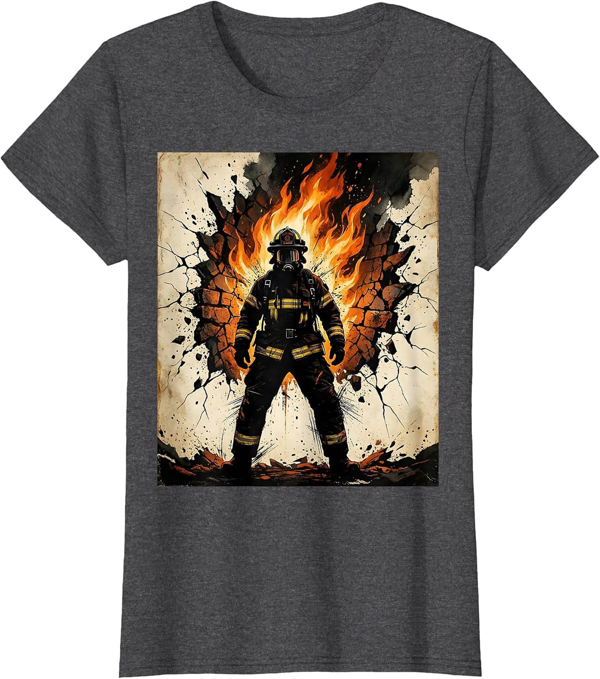 Women's Brave Firefighter Blazing Wall Graphic T-Shirt - Dark Heather Grey