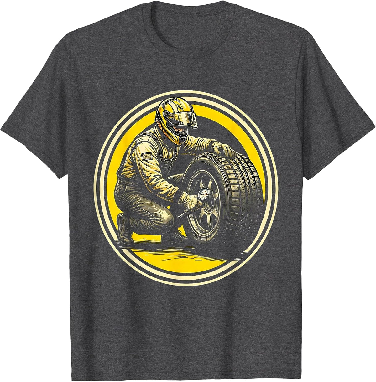 Men's Pit Crew Mechanic Tire Pressure Check Graphic T-Shirt - Dark Heather Grey