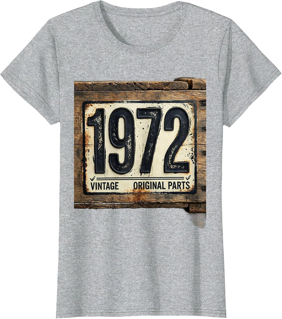 Women's VINTAGE 1972 ORIGINAL PARTS Rubber Stamp Vintage Milestone T-Shirt - Heather Grey