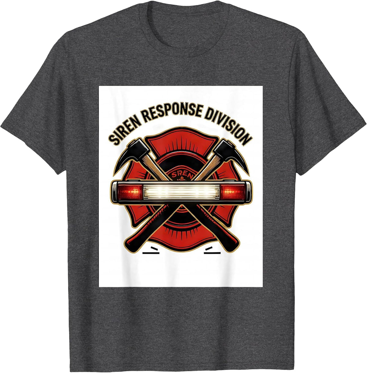Siren Response Division Funny Firefighter Gift Fire Truck T-Shirt - Dark Heather Grey