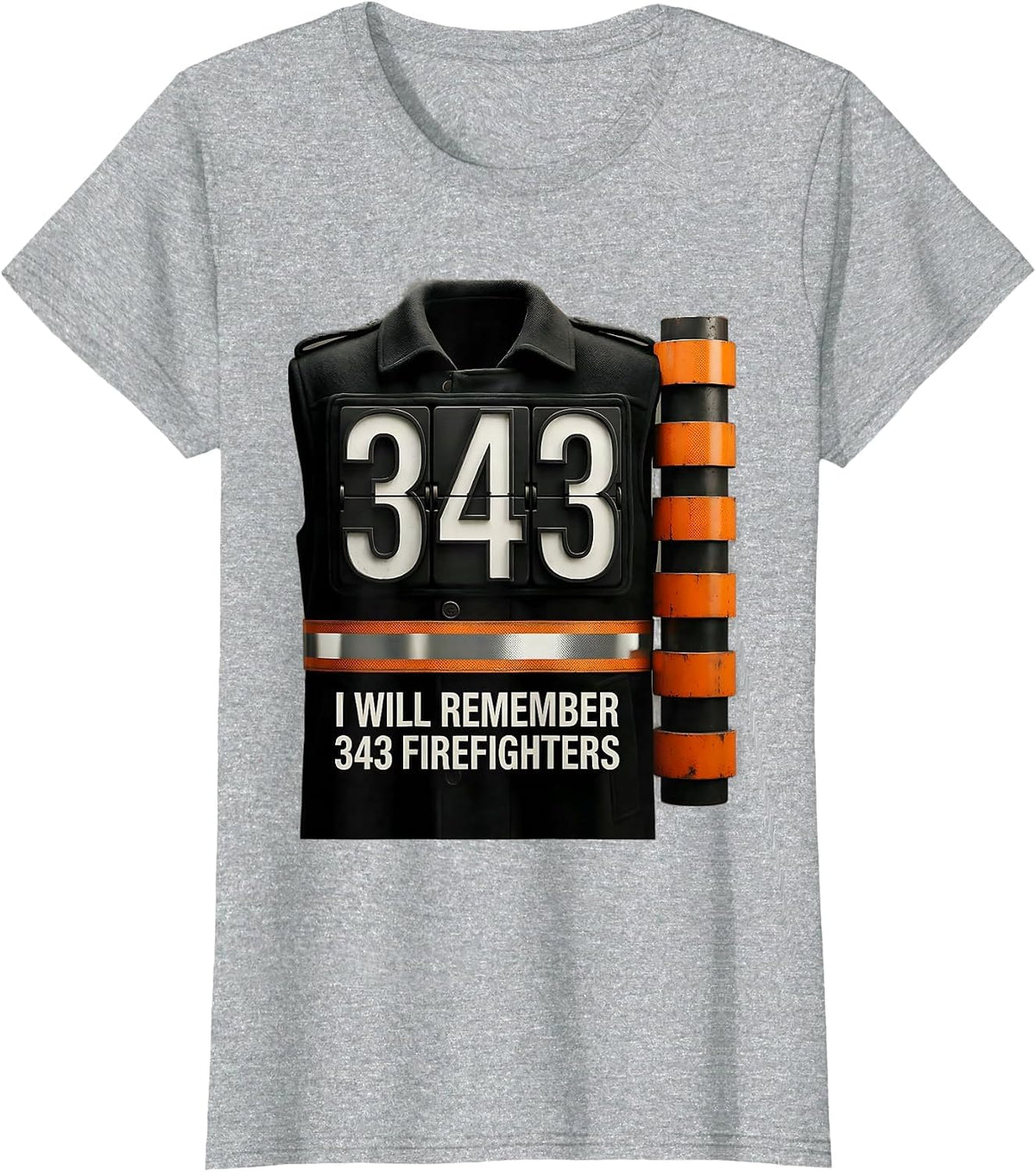 I Will Remember 343 Firefighters Patriotic Tribute T-Shirt - Heather Grey