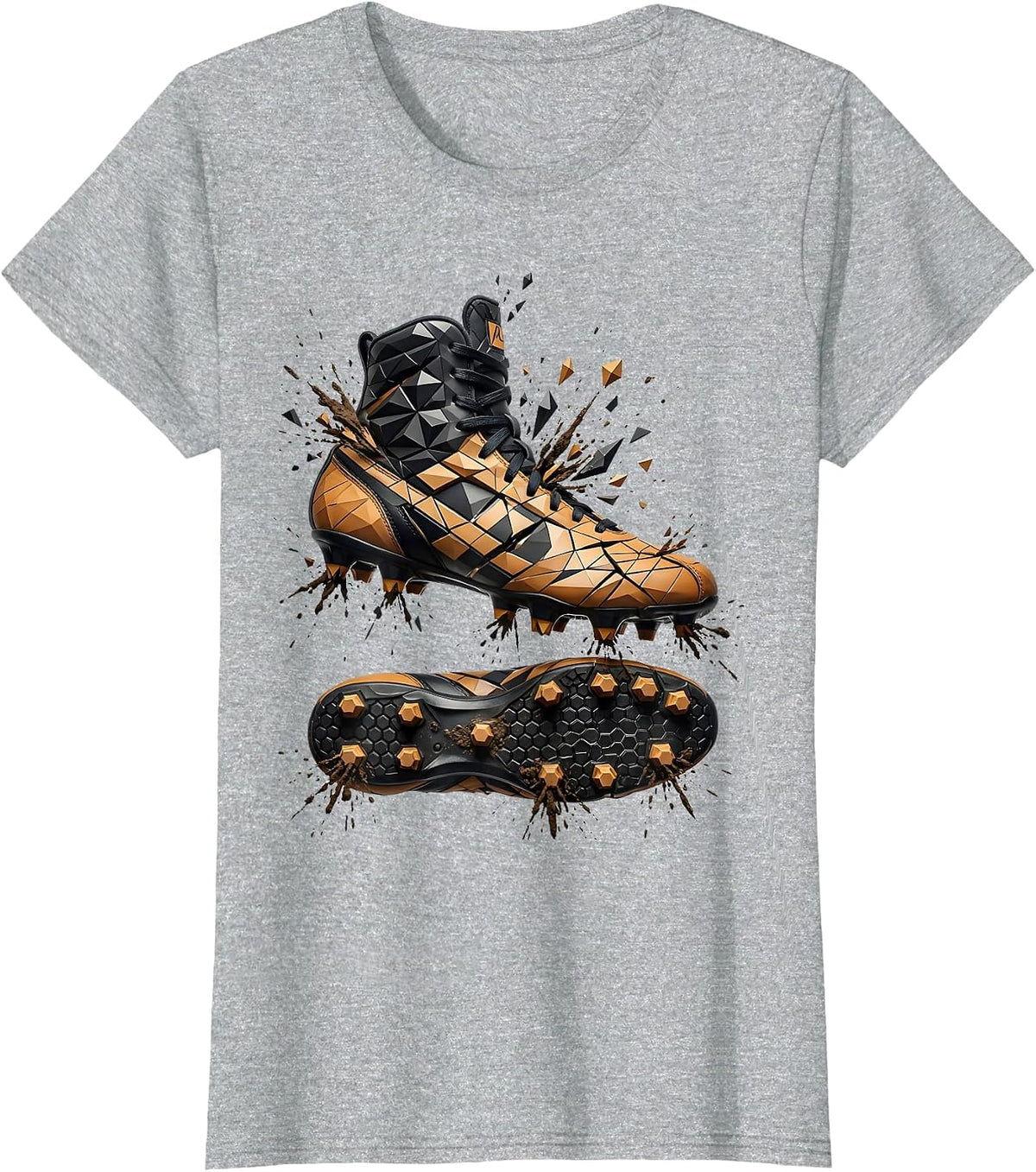 Broken Rugby Boot Muddy Studs Graphic Design T-Shirt - Heather Grey