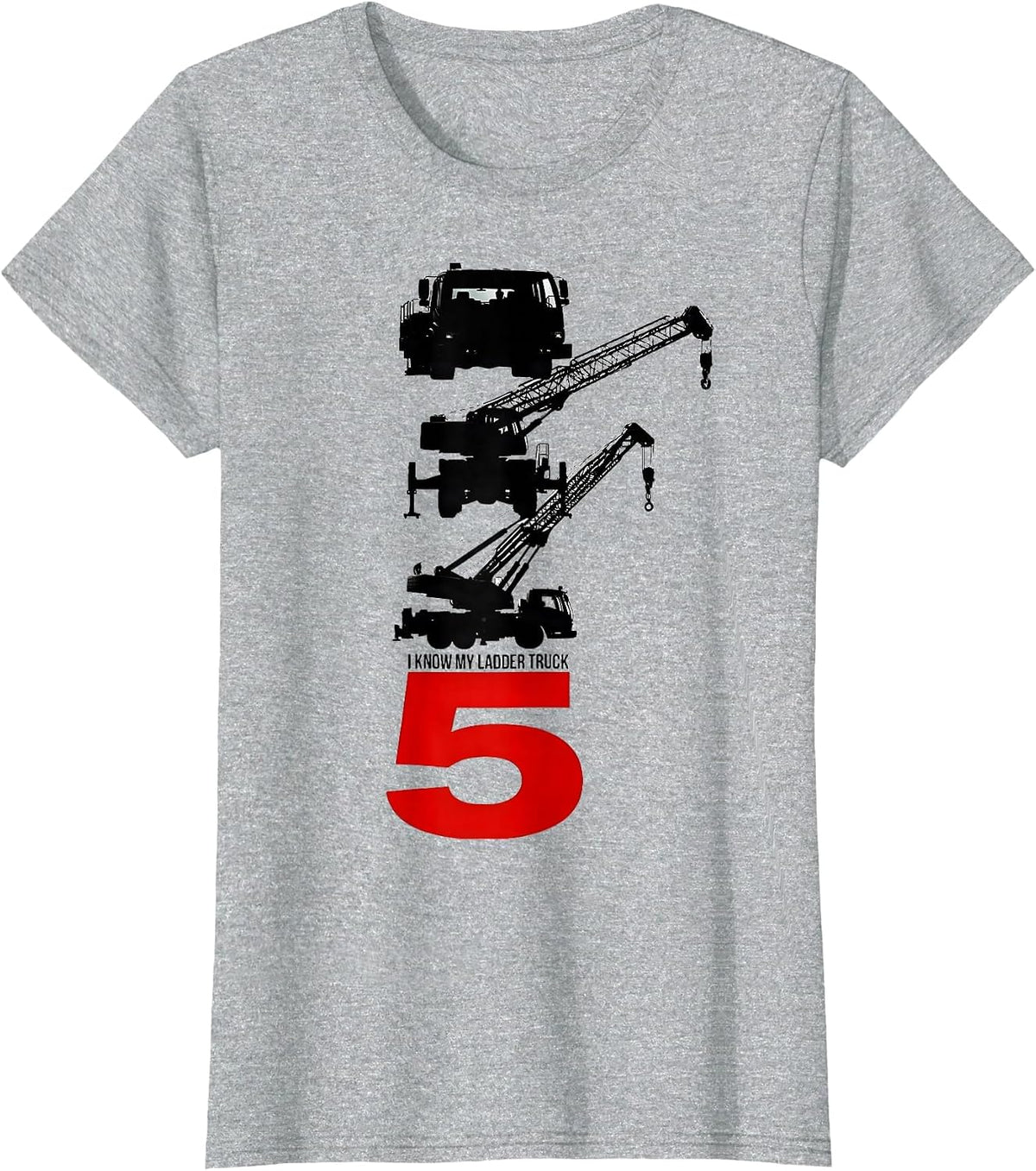 Women's I Know My Ladder Truck 5 Kids Firefighter Fire Truck T-Shirt - Heather Grey