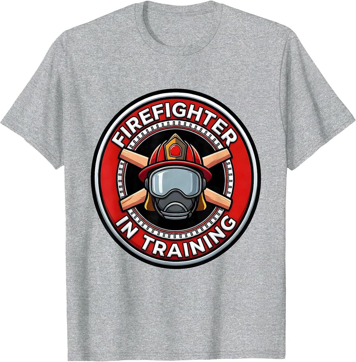 Men's Firefighter In Training Cartoon Toddler Boy Fire Truck T-Shirt - Heather Grey
