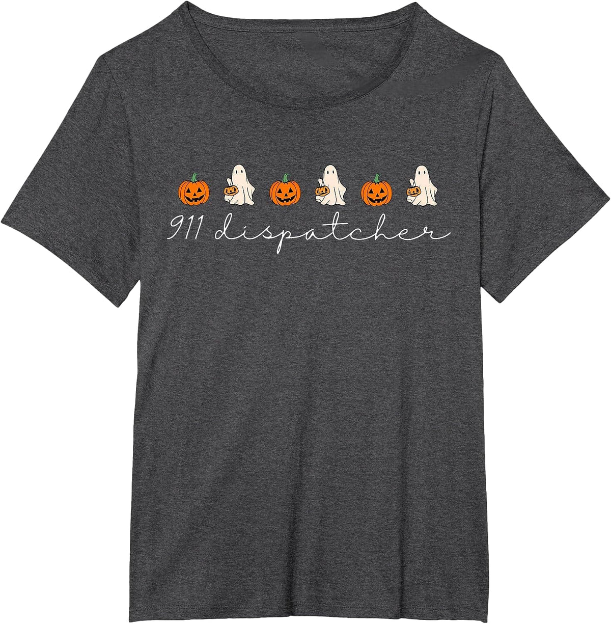 911 Dispatcher Pumpkin Spooky Ghost Halloween Dispatch T-Shirt - Dark Heather Grey